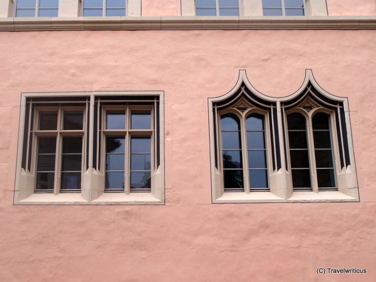 Gothic windows of the Collegium Maius in Erfurt, Germany