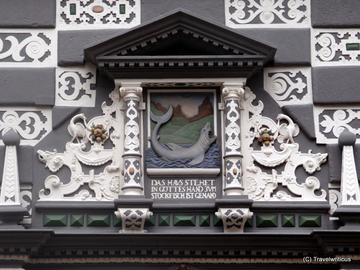 House sign 'Zum Stockfisch' (To the Stockfish) in Erfurt, Germany