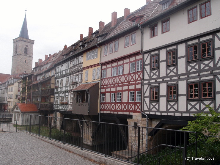 Bridge covered with 32 inhabited houses: Krämerbrücke in Erfurt, Germany