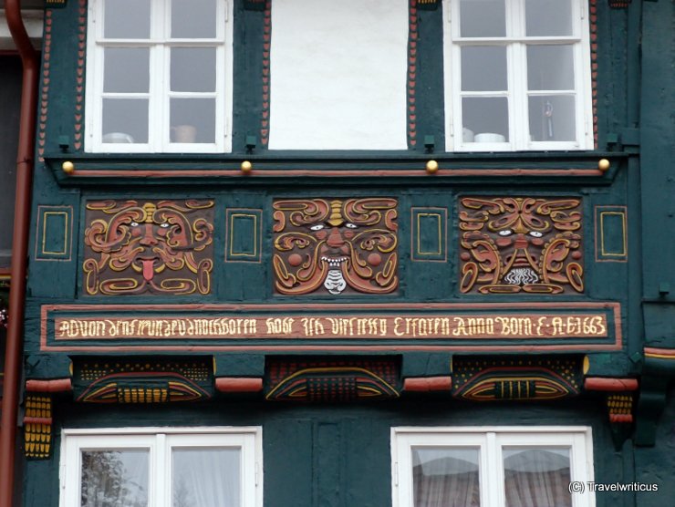 Strange faces at the Schuhhof in Goslar, Germany