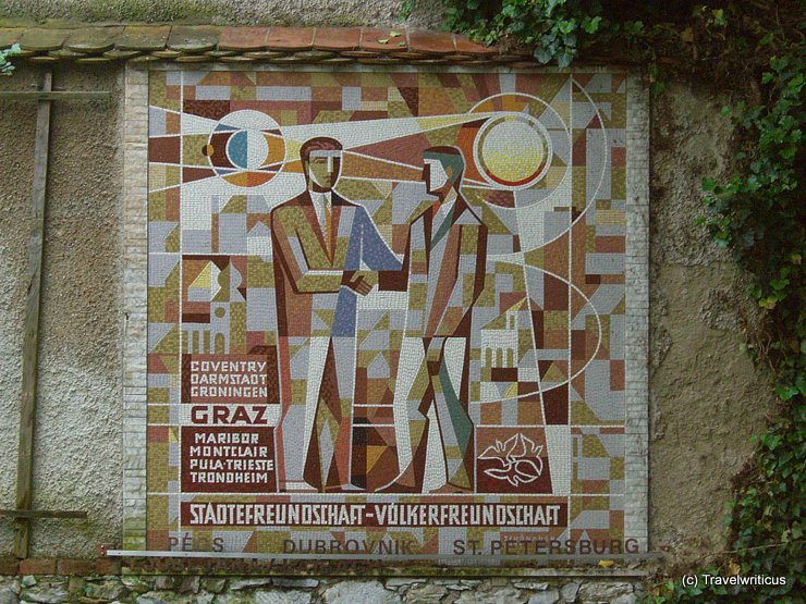 Mural with a list of sister cities of Graz