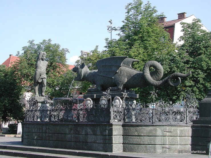 Lindworm fountain in Klagenfurt, Austria