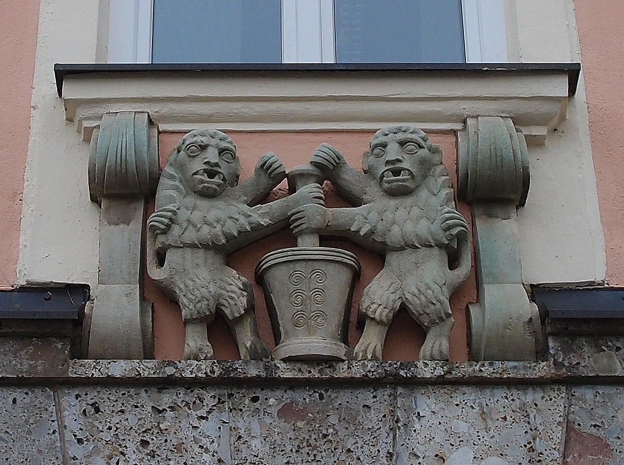 Two lions as a house sign of the pharmacy