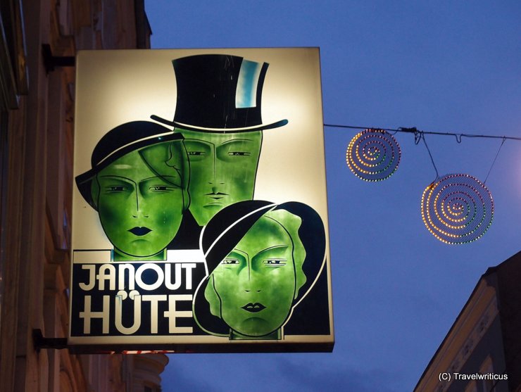 Shop sign at a hat shop in Linz, Austria