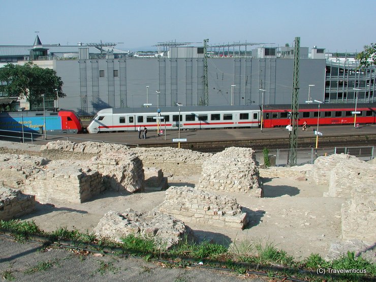 Ancient Roman theatre next to a railway station in Mainz, Germany