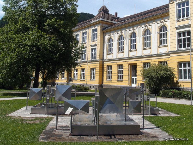 Fountain made of stainless steel in Mürzzuschlag, Austria