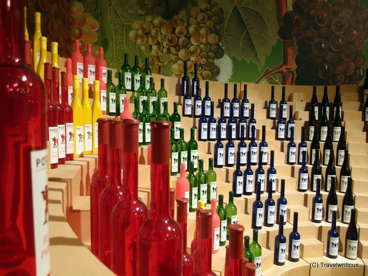 Parliament of wine bottles inside the hall of grapes in Poysdorf, Austria