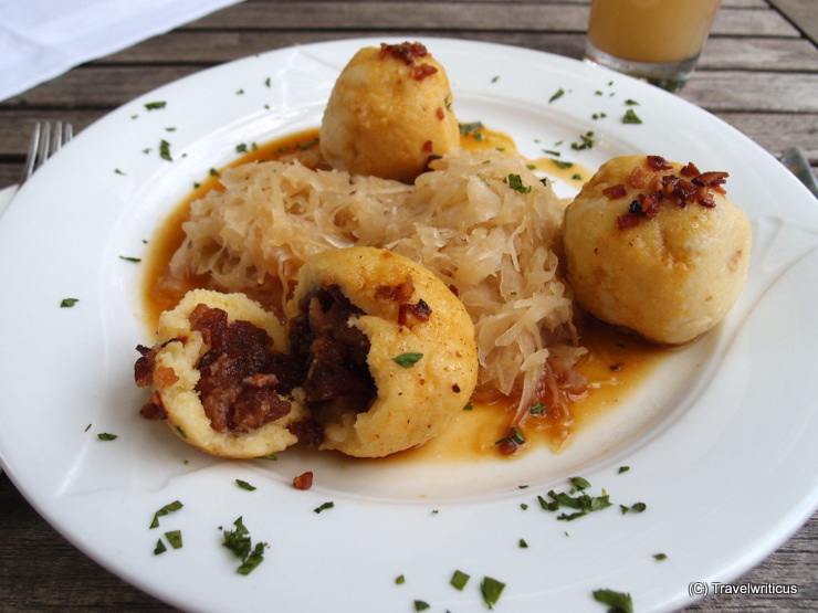 Greaves dumplins with Veltliner sauerkraut in Poysdorf, Austria