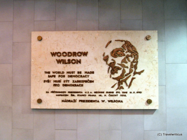 Plaque to Woodrow Wilson at the main railway station of Prague, Czech Republic