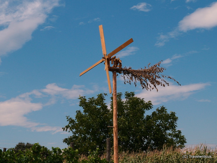 A traditional bird scarer named Klopotec, seen at a vineyard in Prekmurje, Slovenia