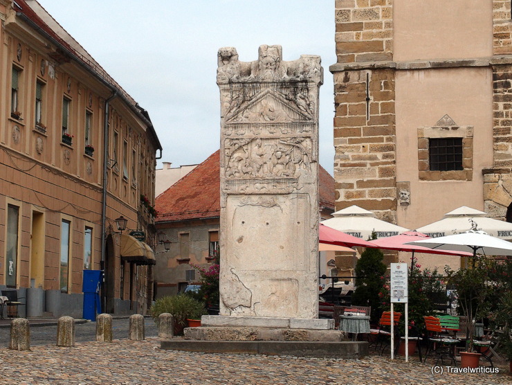 Roman tombstone dating back to 2nd century located in the centre of Ptuj, Slovenia