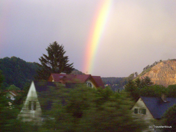 Photo of a rainbow taken on a train journey