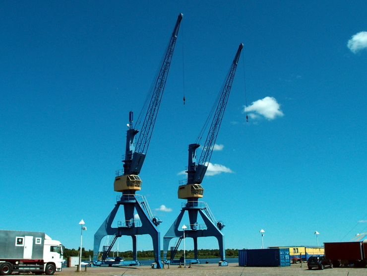 Cranes at the city harbour of Rostock, Germany