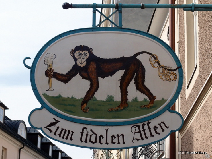 Inn sign 'Zum fidelen Affen' in Salzburg, Austria