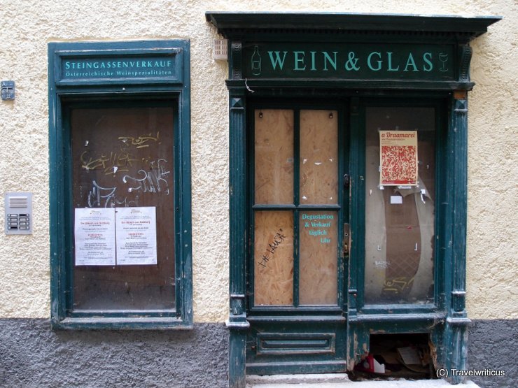 Closed shop in the Steingasse in Salzburg, Austria