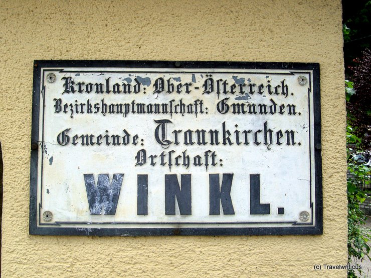 Vintage place name sign in Traunkirchen