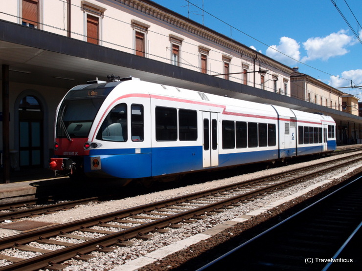 Diesel-electric articulated railcar GTW 2/3 in Udine, Italy