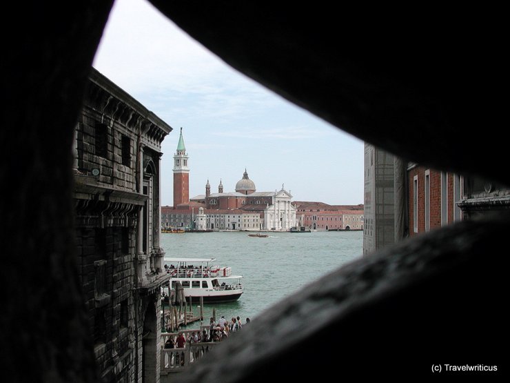 View from inside the Bridge of Sighs in Venice, Italy