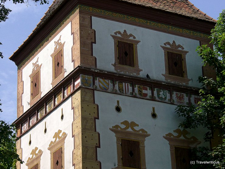 Emblems at the water tower of Wels, Austria