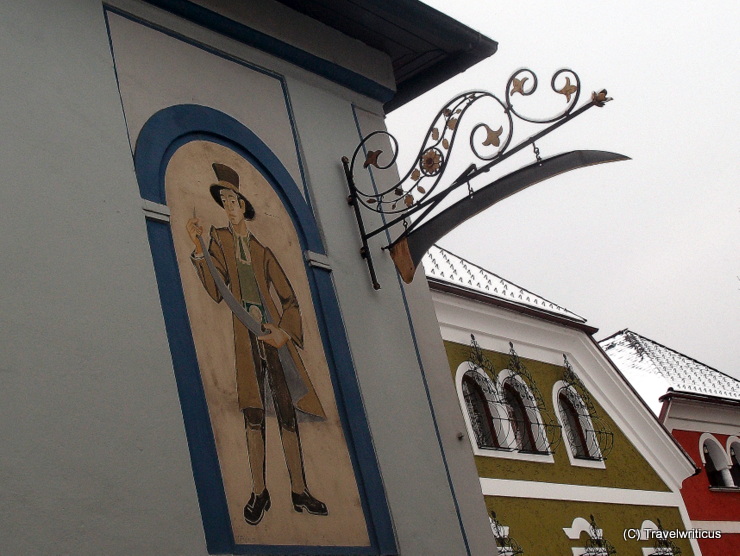 Sign of the Blue Skythe inn in Windischgarsten, Austria